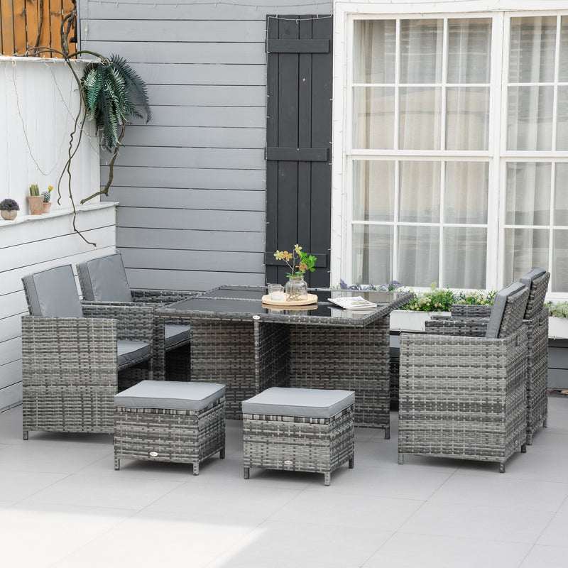 Outsunny Rattan Dining Set Garden Furniture Cube Table Chair Stool Cus