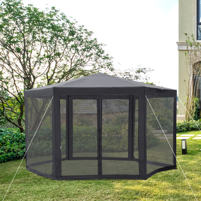 Outsunny Garden Hexagonal Gazebo Patio Outdoor Canopy Patio Party Tent Grey