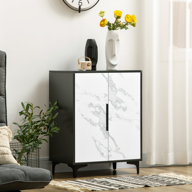 HOMCOM Storage Cabinet with Marble Effect Doors and Adjustable Shelf, Black