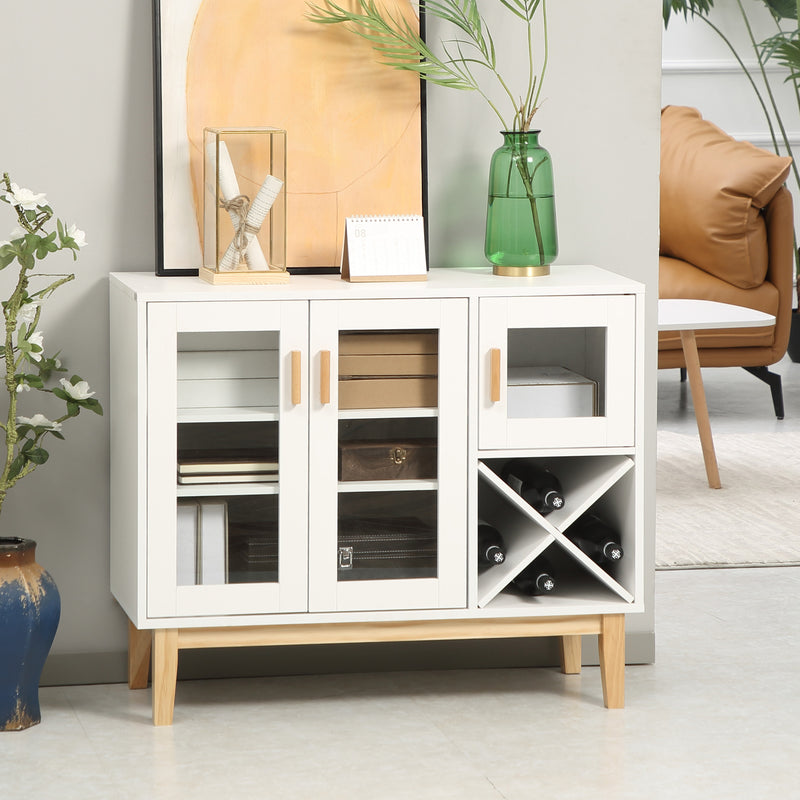 HOMCOM Glass Door Kitchen Sideboard, Display Cabinet with Wine Rack White