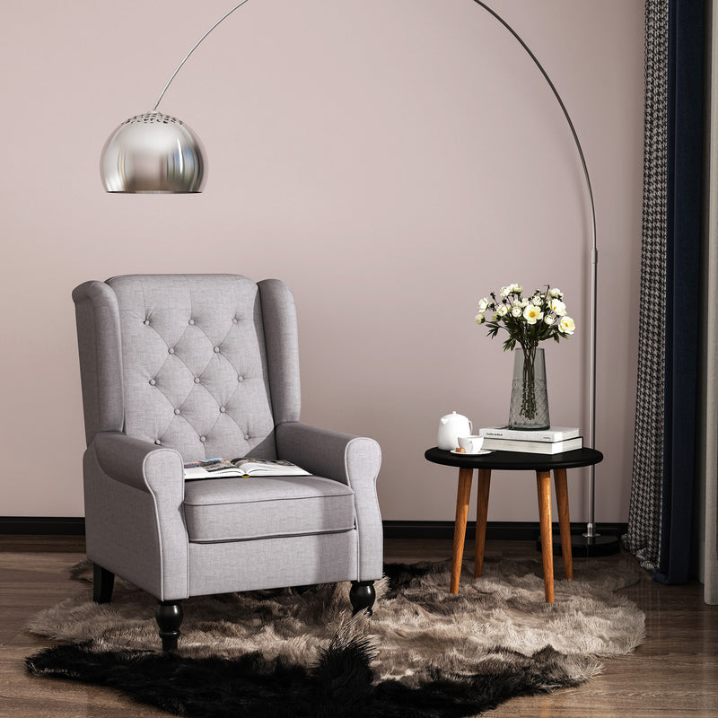 HOMCOM Accent Armchair Home Furniture Retro Tufted Club Wood Fabric Grey
