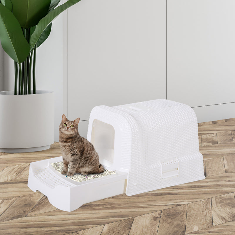 Pawhut Large Litter Box Self Cat Toilet Fully Enclosed Kitten Pan w/Scoop White