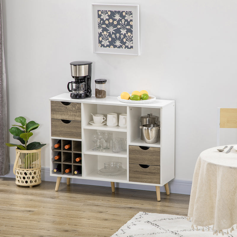HOMCOM Kitchen Sideboard Storage Cabinet with Removable Wine Holder, Grey