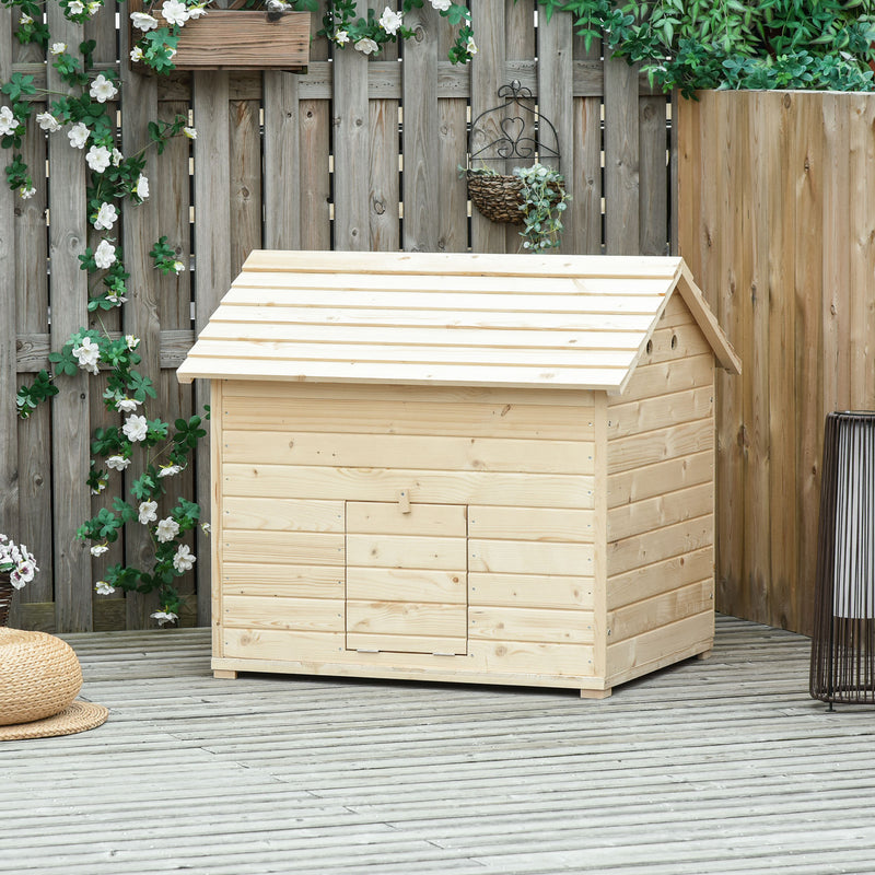 PawHut Wooden Duck House w/ Openable Roof, Raised Base, Air Holes - Natural