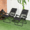 Outsunny Foldable Garden Recliner Chair Set of 2 w/ Footstool & Headrest, Black