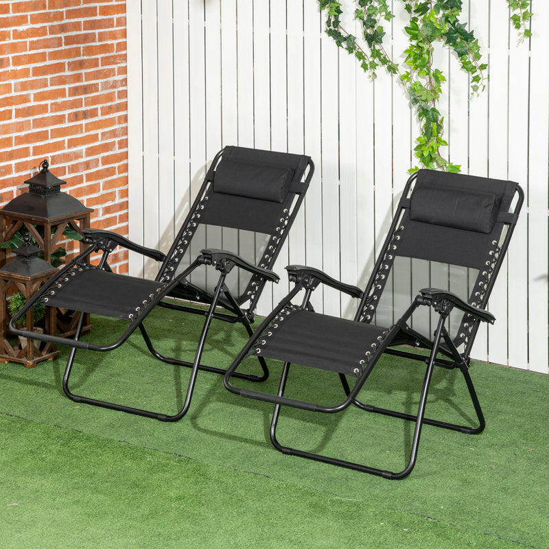 Outsunny Foldable Garden Recliner Chair Set of w/ Footstool Headre