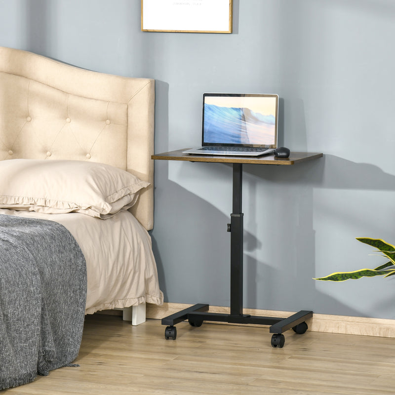 HOMCOM Mobile Laptop Table, End Table with Wheels Height Adjustable, Brown