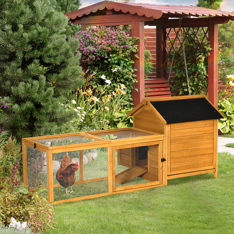 PawHut Wooden Chicken Coop Hen House w/ Removable Tray, Nesting Box, Run, Ramp