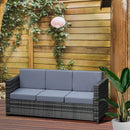 Outsunny Rattan Wicker 3-seater Sofa Chair Patio Furniture w/ Cushions Black