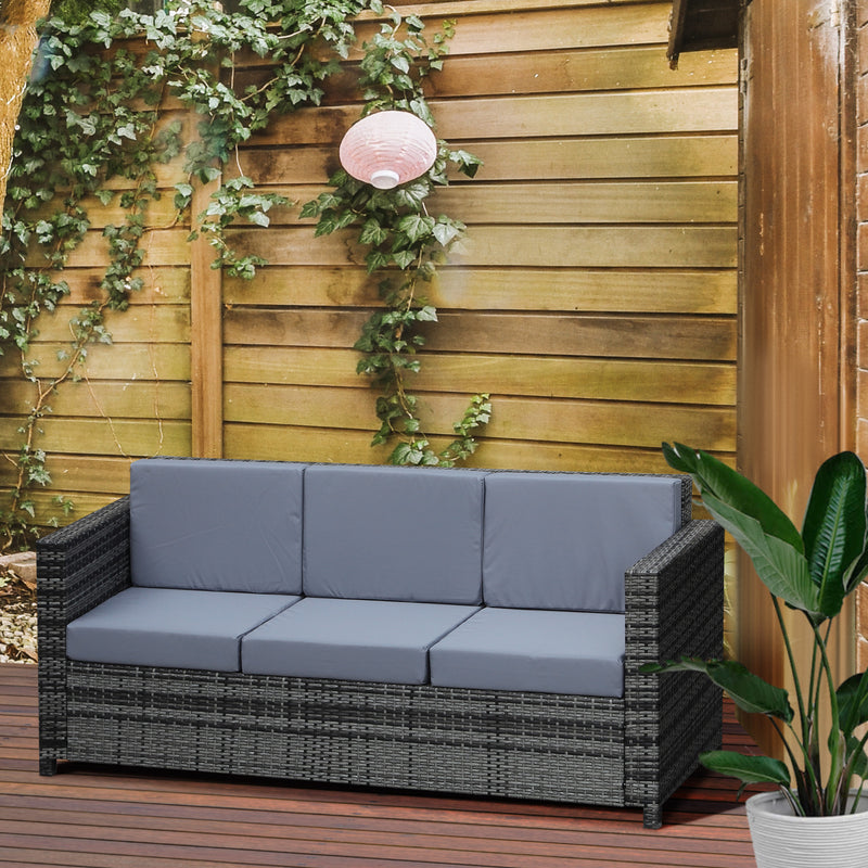 Outsunny Rattan Wicker 3-seater Sofa Chair Patio Furniture w/ Cushions Black