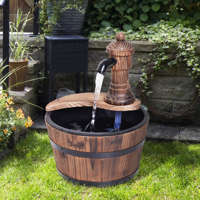 Outsunny Garden Barrel Water Fountain Patio Wood Electric Water Feature w/ Pump