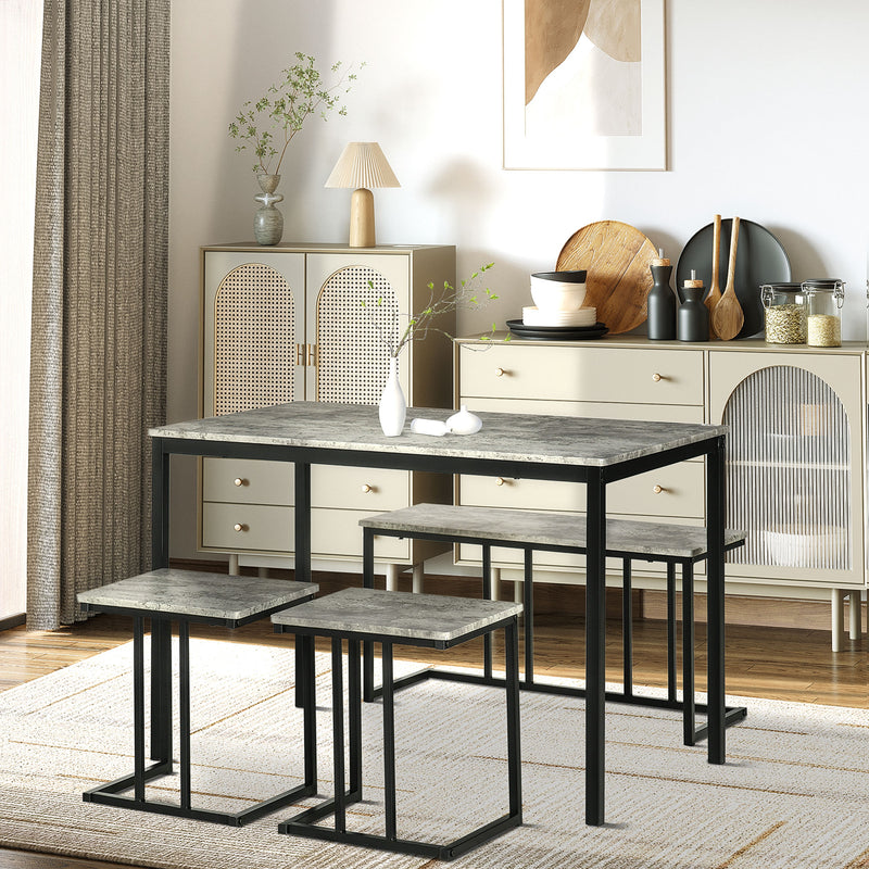 HOMCOM Dining Table Set, Concrete Effect  Table and Chairs for 4 People, Grey