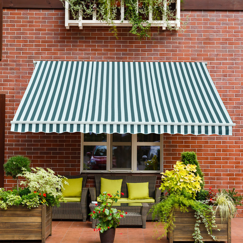 Outsunny Garden Sun Shade Canopy Retractable Awning, 3 x 2.5m, Green and White
