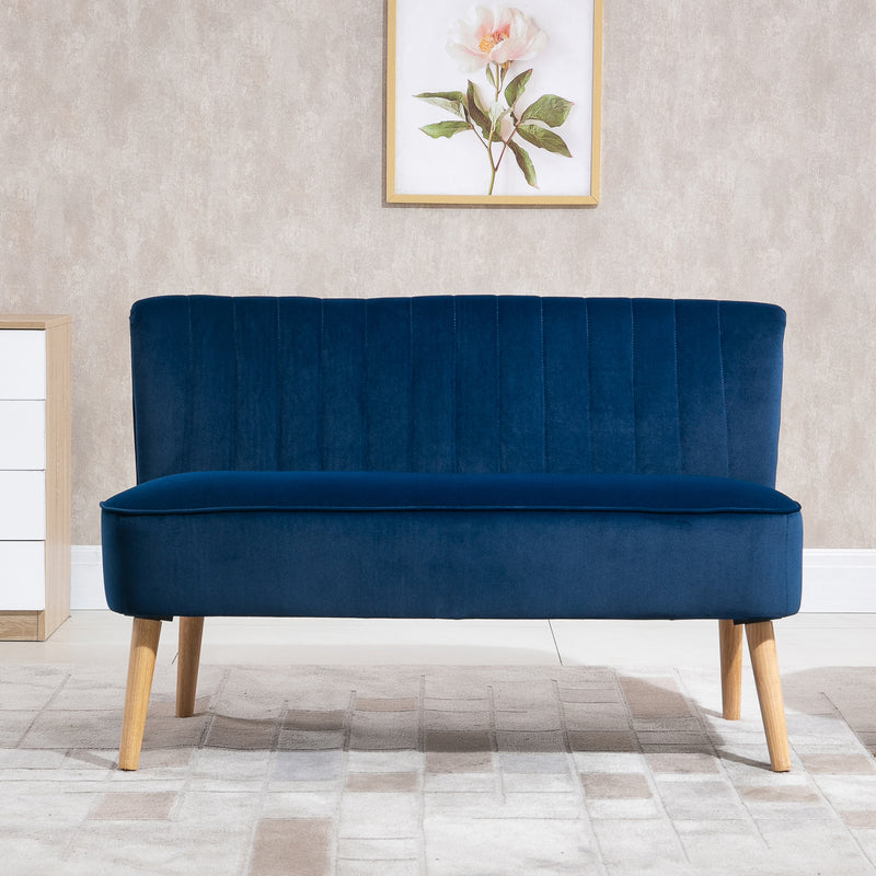 HOMCOM Velvet-Feel Double Sofa w/ Wood Frame Foam Padding High Back, Blue