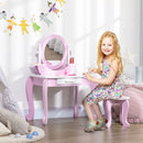 ZONEKIZ Kids Dressing Table Set, Kids Vanity Set w/ Drawer - Pink