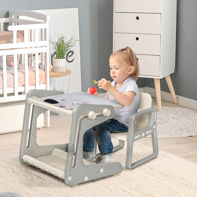 HOMCOM Kids Study Table and Chair Set Drawing Board Writing Desk for Toddlers