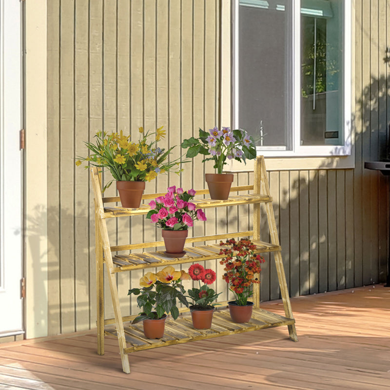 Outsunny Flower Stand Plant Display Rack 3-Tier Foldable Wood Garden Patio