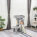 PawHut Cat Rest & Play Activity Tree w/ 2 House Perch Scratching Post Grey