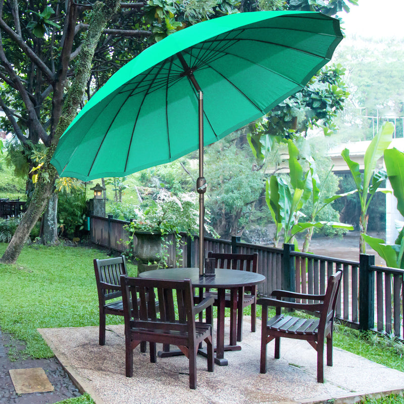 Outsunny 2.6m Round Curved Adjustable Parasol Sun Umbrella Metal Pole Green