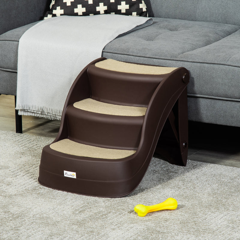 PawHut Foldable Pet Stairs 3 Steps with Non-slip Mats for Small Dogs, Brown