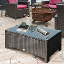 Outsunny Garden Rattan Side Table,Wicker Coffee Desk, Glass Top, Black