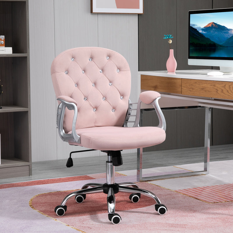 Vinsetto Office Chair Velour Diamond Tufted Padded Ergonomic 360° Swivel Pink