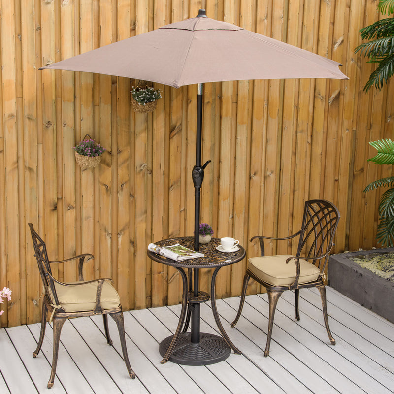 Outsunny 3 PCs Aluminium Garden Coffee Table Set w/ Parasol Hole & Cushions