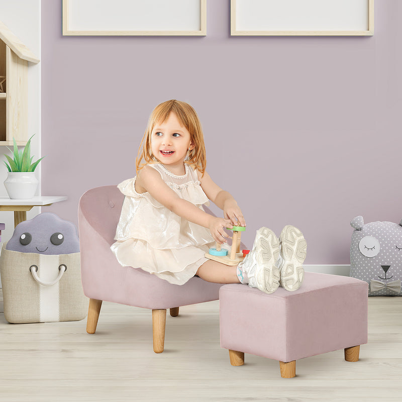 HOMCOM Toddler Chair 2pcs Kids Sofa Set Sofa & Ottoman for 3-5 years old Pink