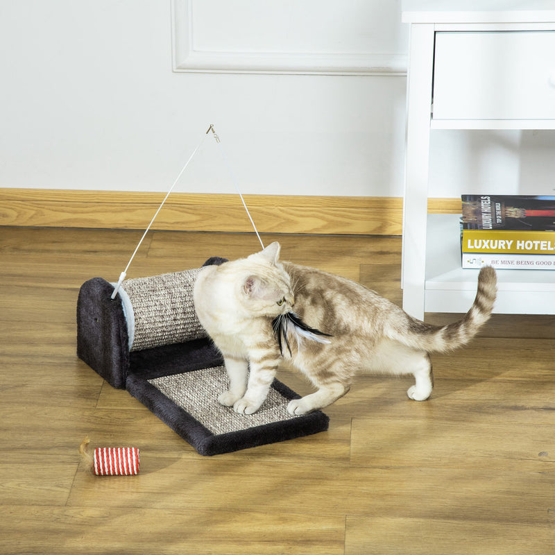PawHut Cat Scratcher Sisal Scratching Pad Mat Kitten Toy w/Roller Feather Teaser