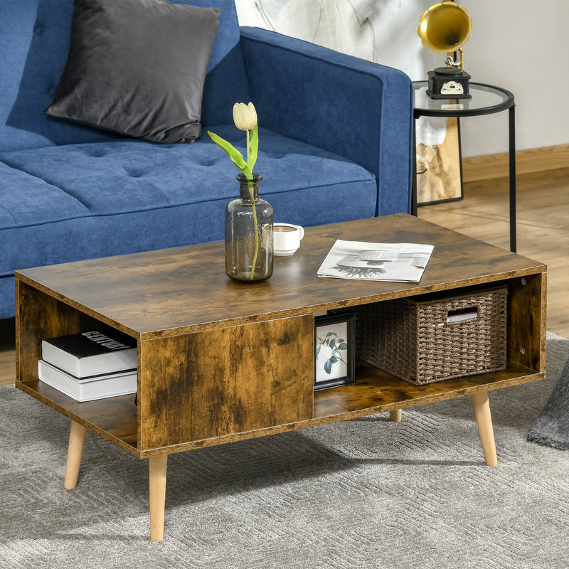 HOMCOM Coffee Table, Retro Cocktail Table W/ Storage Compartments, Rustic Brown