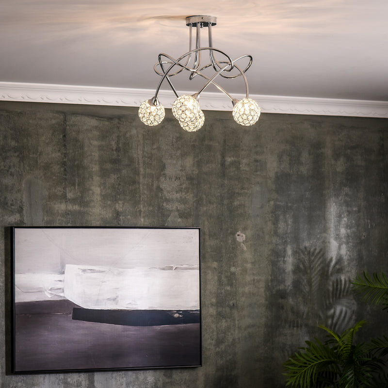 HOMCOM Chandelier Ceiling Light Pendant Light with 5 Globe Lampshades, Silver