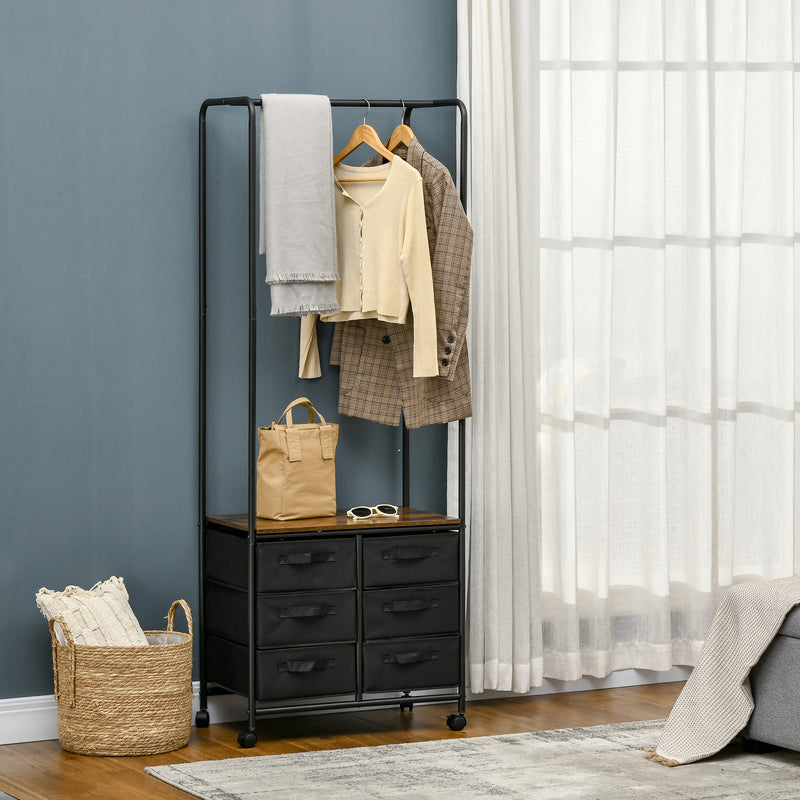 HOMCOM Hanging Clothes Rail Clothes Rack w/ 6 Fabric Drawers for Hallway Bedroom