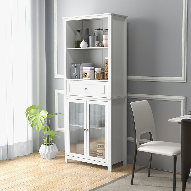 HOMCOM Kitchen Cupboard Modern Storage Cabinet w/ Glass Door Adjustable Shelves