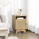 HOMCOM Nightstand, Rattan Bedside Table, Sofa Side Table w/ Drawer and Shelf