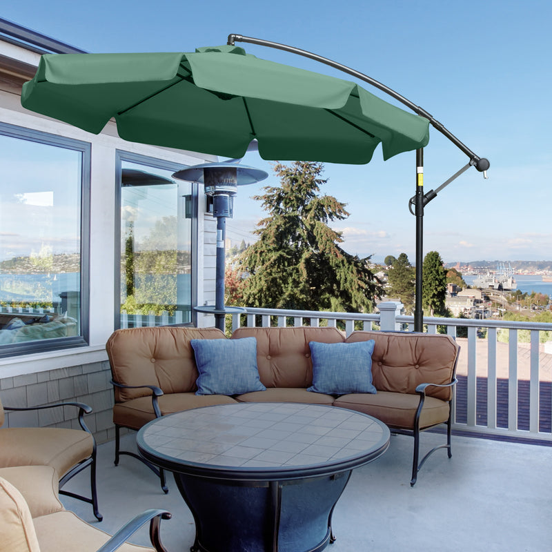 Outsunny 2.7m Garden Cantilever Banana Parasol Sun Shade w/ Crank, Green