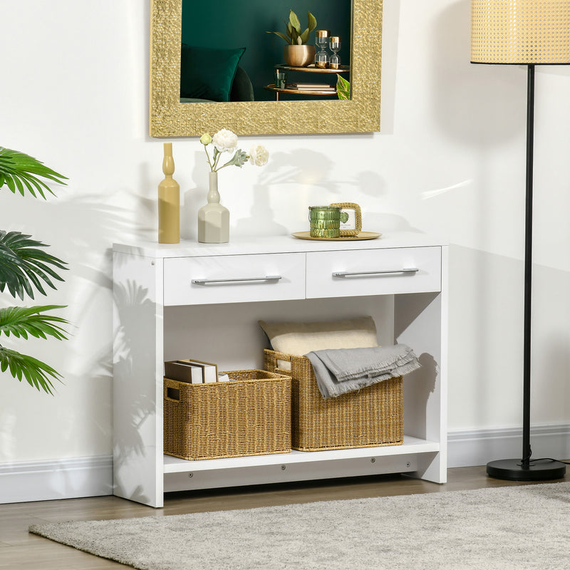 HOMCOM Console Tables, Hallway Table w/ Drawers and Shelf for Living Room,White
