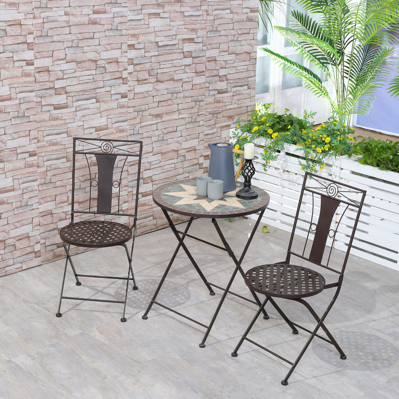 Outsunny 3-Piece Patio Bistro Set w/ Mosaic Round Table and 2 Armless Chairs