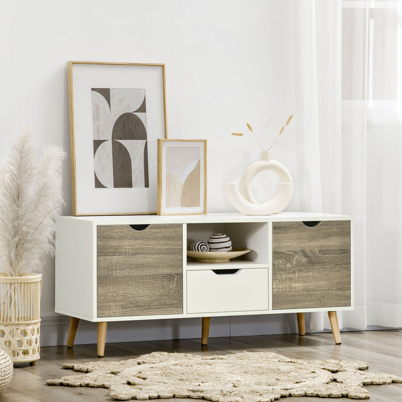 HOMCOM TV Cabinet Entertainment Centre w/ Storage Cabinet and Drawer, Grey