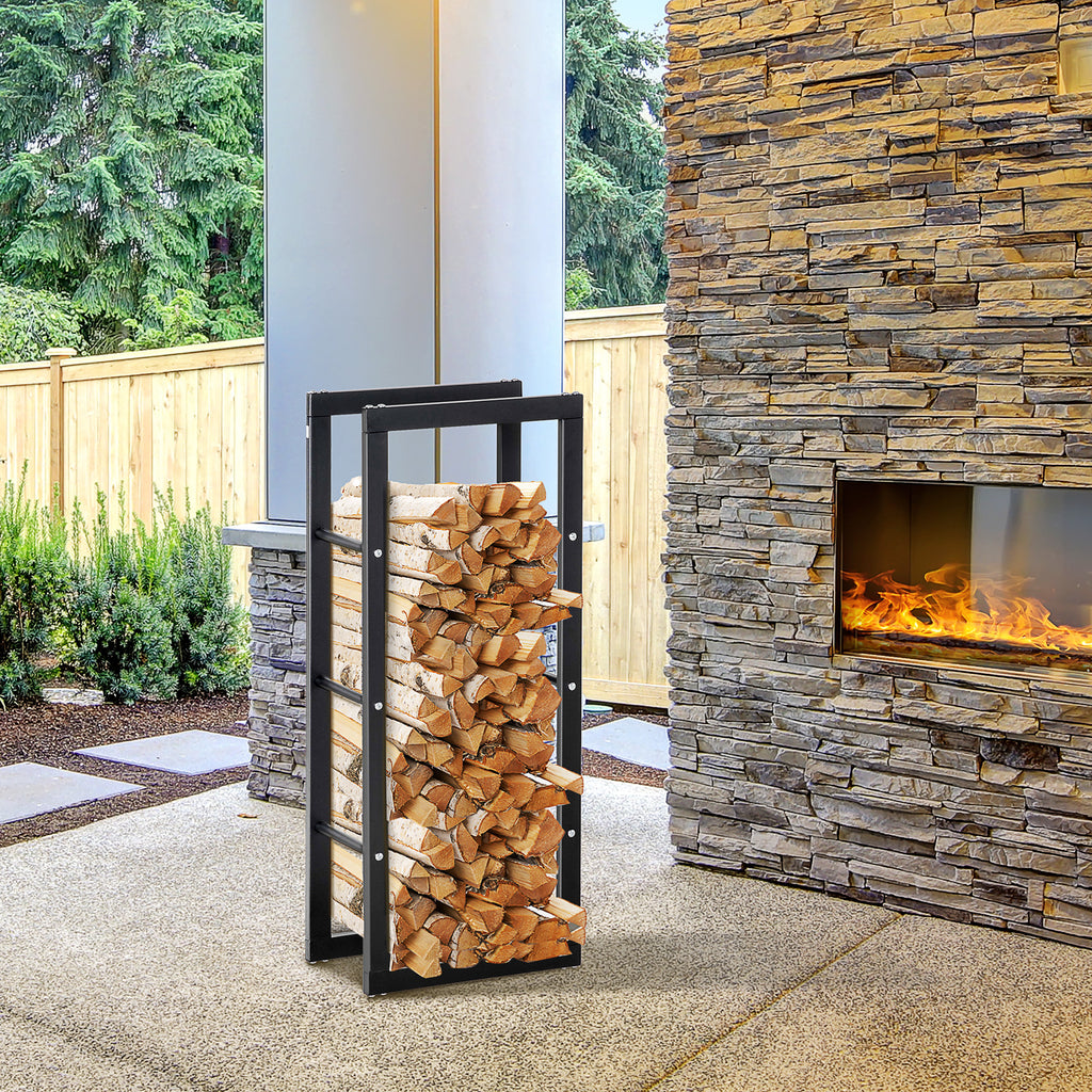Log Rack Tower HOMCOM 100cm Metal Firewood Log Holder Rack Elevated Design, Base Side