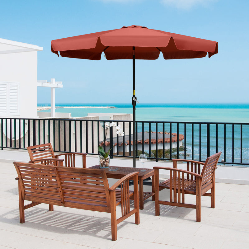 Outsunny 2.7m Patio Umbrella Garden Parasol with Crank, Ruffles, 8 Ribs, Wine Red