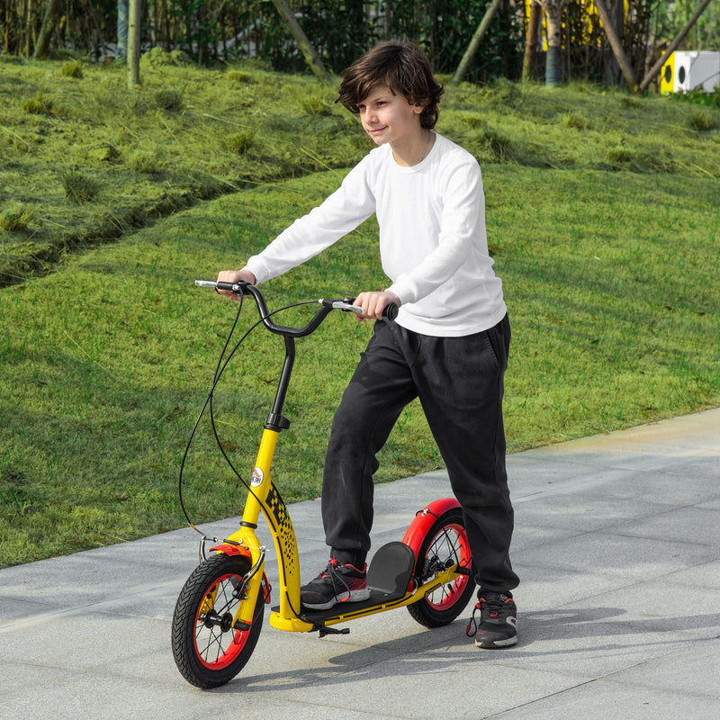 HOMCOM Kids Kick Scooter Adjustable Height Dual Brakes 12" Inflatable Wheels