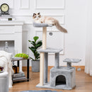 PawHut Cat Tree Activity Center w/ Scratching Post Sisal Hanging Ball Light Grey