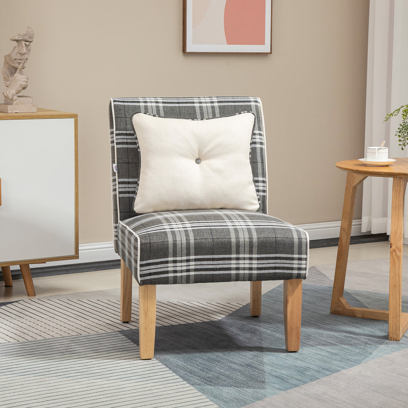 HOMCOM Dining Chair Linen-Touch Fabric Kitchen Chair W/ Rubber Wood Legs Grey