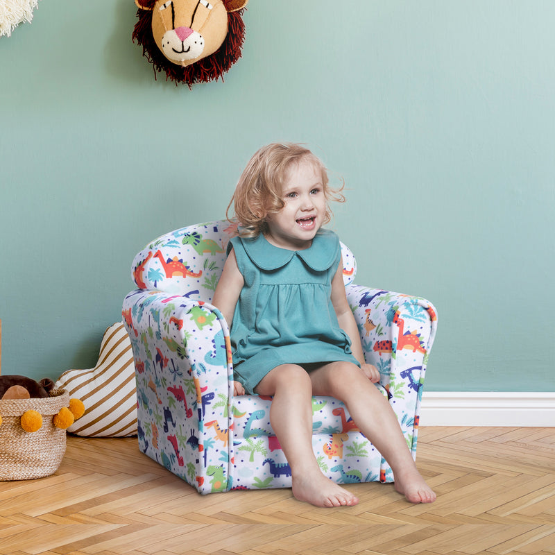 HOMCOM Children's Armchair Kids Sofa Tub Chair Seat Cartoon Flannel Wooden