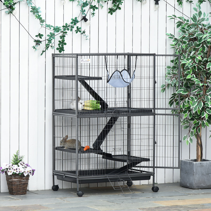 PawHut Small Animal Cages for Chinchilla Ferret Kitten on Wheels W/ Hammock Tray