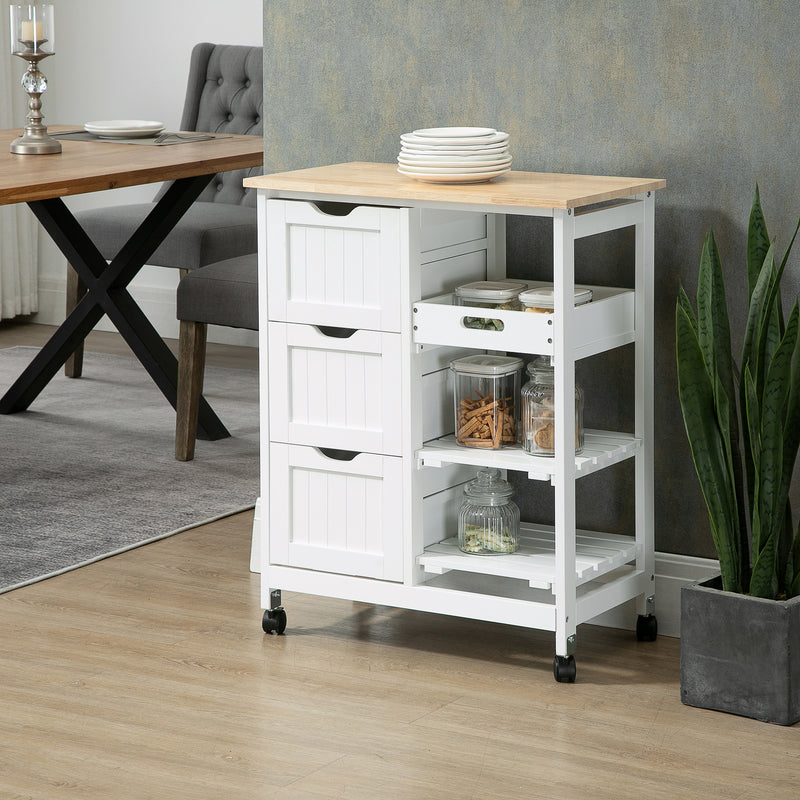 HOMCOM Rolling Kitchen Island Cart, Bar Serving Cart, Compact Trolley White