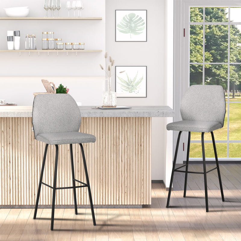 HOMCOM Bar Stools Set of 2, Upholstered Kitchen Stools with Back, Footrest