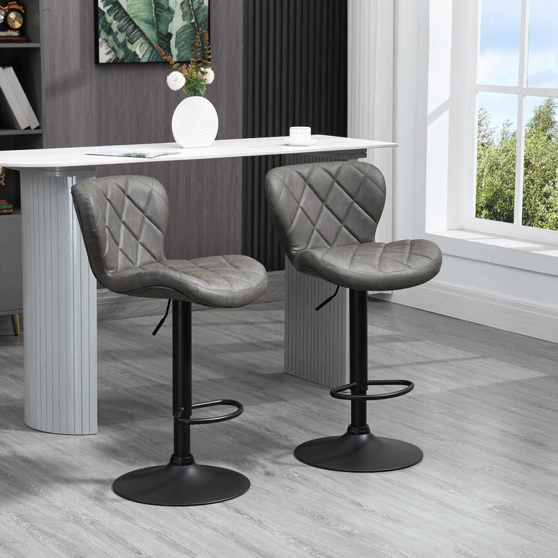 HOMCOM Adjustable Height Bar Stools Set of 2, Swivel Barstools Dark Gr