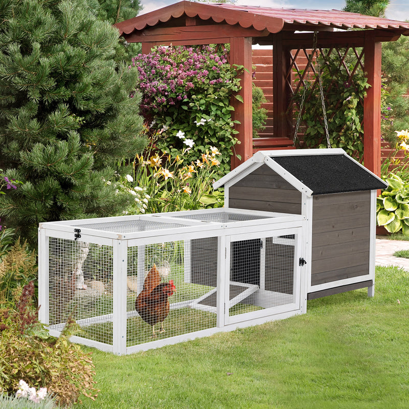 PawHut Wooden Chicken Coop Hen House w/ Removable Tray, Nesting Box, Run, Ramp