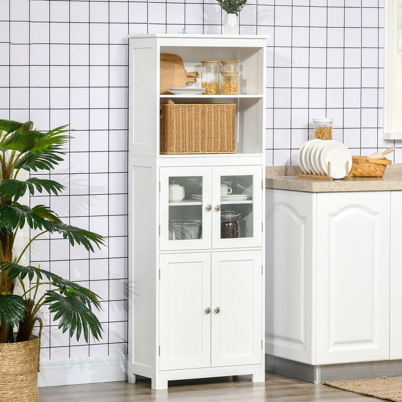HOMCOM Kitchen Cupboard Storage Cabinet Adjustable Shelves, Glass Doors, White